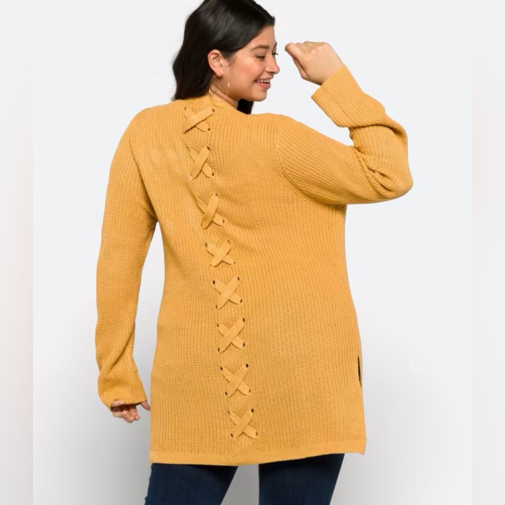 Pinque Jamelya Back Detail Cardigan Mustard 2X NWT